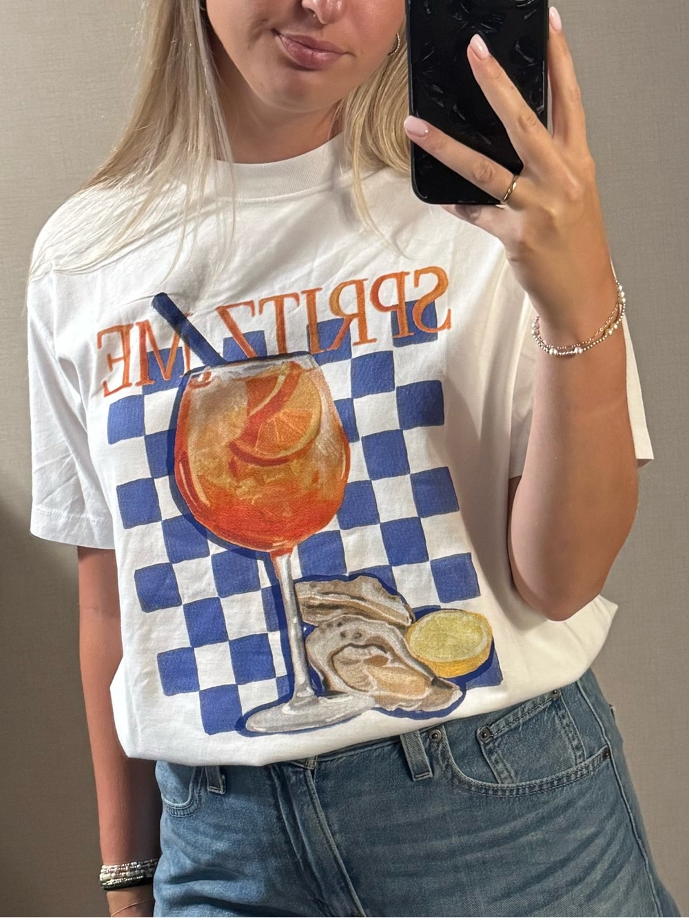 White Graphic Short-Sleeve Tee with Orange Motif